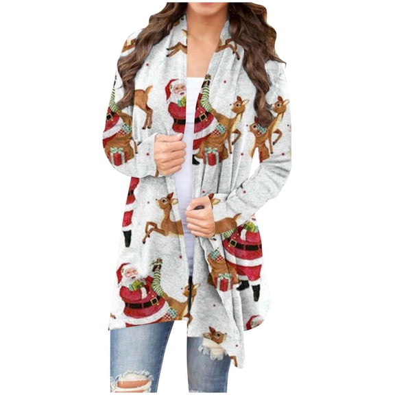 AOOCHASLIY Fall Clothes Women's Ethnic Retro-print Loose Christmas Long-sleeved Cardigan Vintage Geometric Print Coat