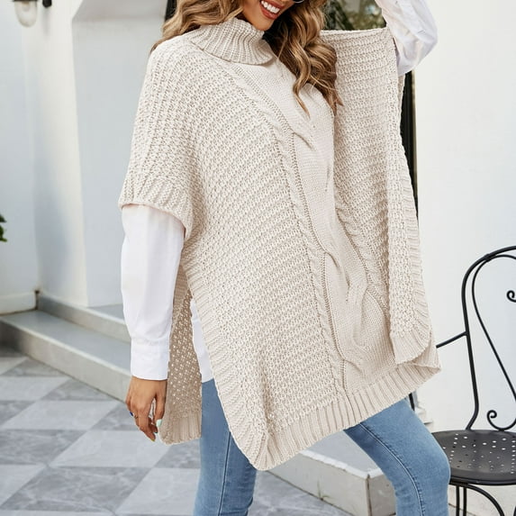 AOOCHASLIY Fall Clothes Women's Fall Winter High Neck Dough Shawl Sweater Loose Round Neck Sweater
