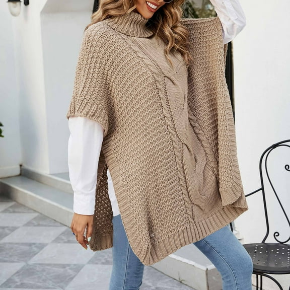 AOOCHASLIY Fall Clothes Women's Fall Winter High Neck Dough Shawl Sweater Loose Round Neck Sweater