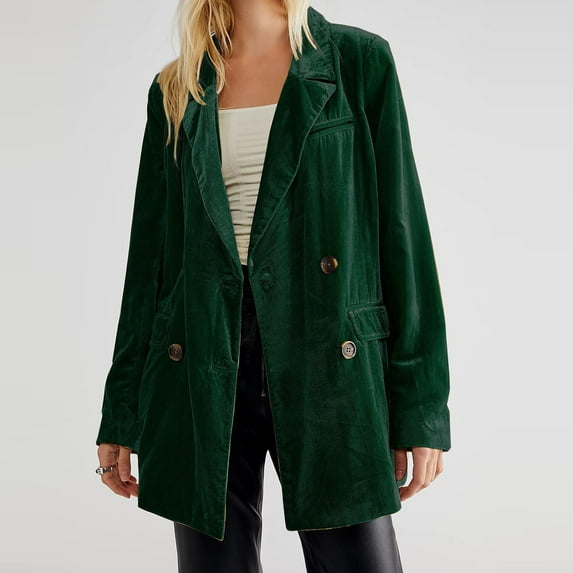 AOOCHASLIY Fall Clothes Women's Gold Velvet Long Sleeved Top Suit Coat Long Sleeved Hoodless Casual jacket Suit Coat