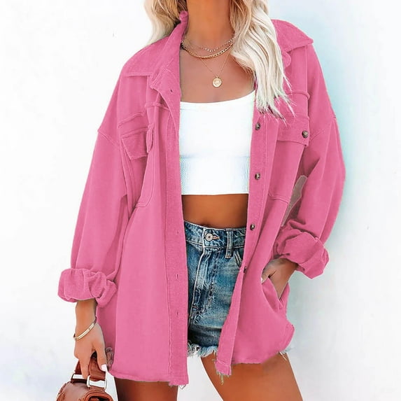 AOOCHASLIY Fall Clothes Womens Ladies Solid Turn Down Collar Jacket Pocket Sleeve Coat Outerwear