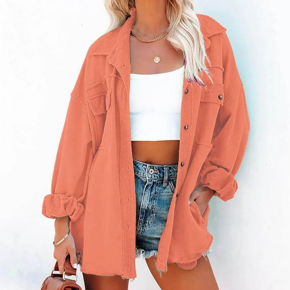 AOOCHASLIY Fall Clothes Womens Ladies Solid Turn Down Collar Jacket Pocket Sleeve Coat Outerwear