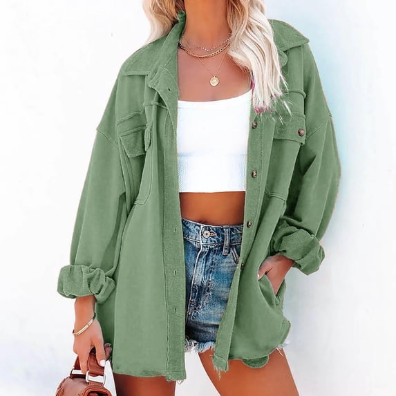 AOOCHASLIY Fall Clothes Womens Ladies Solid Turn Down Collar Jacket Pocket Sleeve Coat Outerwear