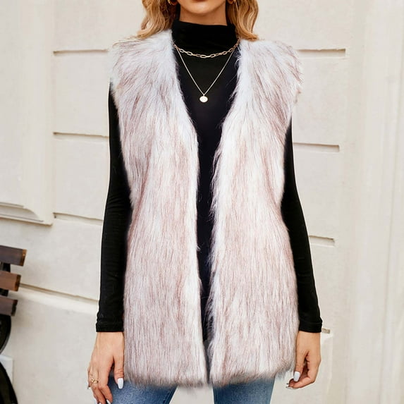 AOOCHASLIY Fall Clothes Womens Ladies Warm Faux Furry Long Coat Jacket Winter Solid V-neck Outerwear