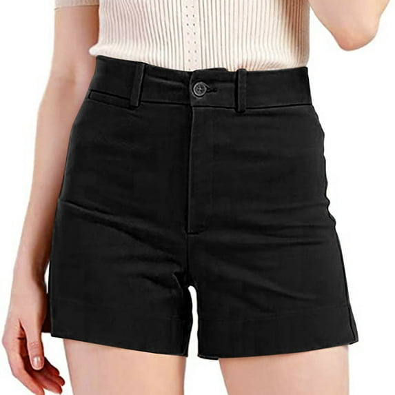 AOOCHASLIY Fall Clothes Womens Summer Casual Stretch Twill Shorts Plus Size Thin Waist Pull On Regular Fit Hiking Shorts With Pockets