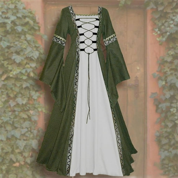 AOOCHASLIY Fall Dress Fashion Women Durable Patchwork Casual Vintage Floor Length Gothic Cosplay Dress