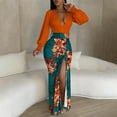 thumbnail image 1 of AOOCHASLIY Fall Savings Clearance,Women's Fashion Temperament Deep V Flared Sleeves High Waist Printed Loose Long Sleeve Dress, 1 of 5