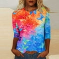thumbnail image 1 of AOOCHASLIY Fall Tops for Women Women's Printed Round Neck Split Sleeve 3/4 Sleeve Tee Butterfly Print Clashing Gradient Top, 1 of 5