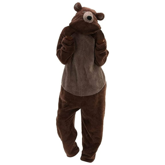 AOOCHASLIY Fall Unisex Adult Bear Sleepwear Onesie Winter Pocket Loose Funny Thicken Pajamas