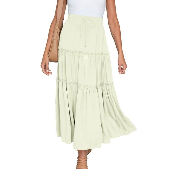 AOOCHASLIY Fashion Women Solid Casual Ruched Ruffles Elastic Comfortable Waist Skirts