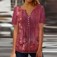 thumbnail image 1 of AOOCHASLIY Fashion Women T-shirts Summer Fold Printed Regular Women Short Sleeves Blouses V Neck Button Tops, 1 of 5