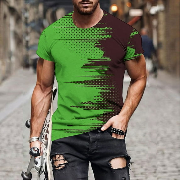 AOOCHASLIY Father's Day Gifts Men's Casual Contrast Color Print Short Sleeve Round Neck Regular Fit T Shirt Tops