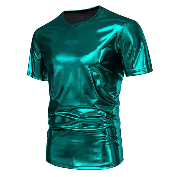 AOOCHASLIY Father's Day Gifts Men's Masked Ball Party Stage Bright Round Neck Pullover Short Sleeve Carnival T Shirt