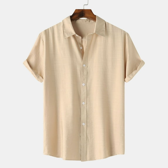 AOOCHASLIY Father's Day Gifts Mens Solid Linen Shirt Short Sleeve Button Down Shirt Summer Beach Regular Fit Top Shirts