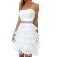 thumbnail image 1 of AOOCHASLIY Formal Dresses for Women Prom Dresses Cocktail Dress Square Neck Tassel Sleeveless Zipper Solid Mini Dress Party Dresses, 1 of 8