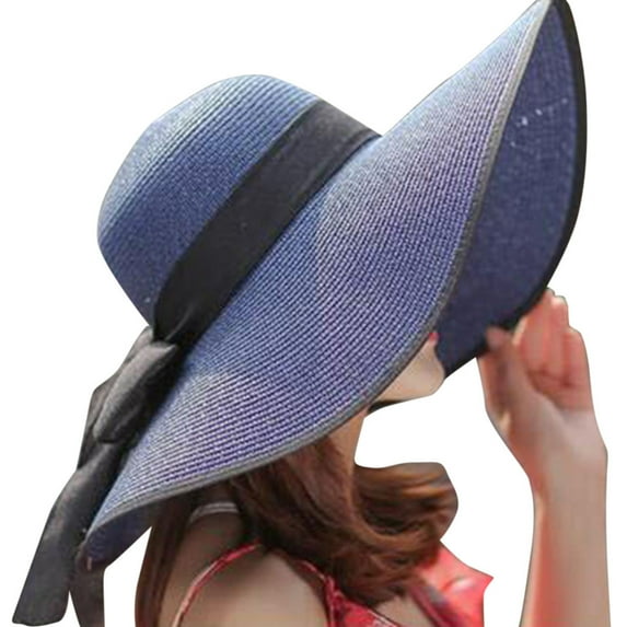 AOOCHASLIY Hats for Women Clearance Women Big Brim Straw Hat Sun Floppy Wide Brim Hats New Bowknot Folding Beach Cap