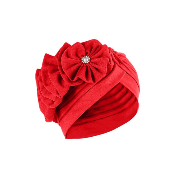 AOOCHASLIY Hats for Women Clearance Women Solid Floral India Muslim Ruffle Chemo Hat Headwear Head Wraps Turbans Beanie Cap Headwraps