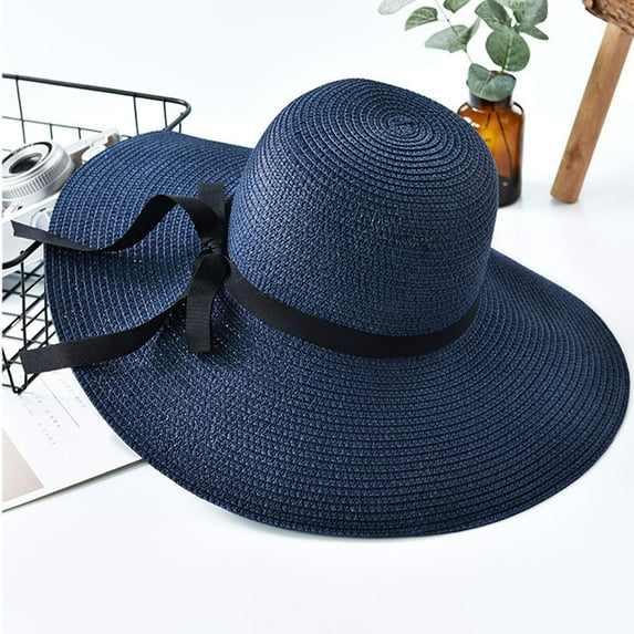 AOOCHASLIY Hats for Women Summer Foldable Ladies Bowknot Straw Beach Sun Protection Hat Beige Wide Brim for Home Party Outdoor