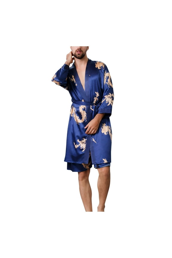 House Eobes for Men Clearance Unisex Imitation Silk Nightgown All Season Thin Long Sleeve Cardigan