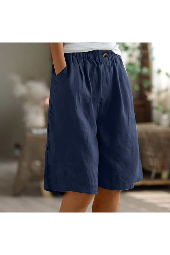Independence Day Pants Women's Casual Summer Cotton Drawstring Elastic Waist Knee Length Bermuda Hiking Comfy Beach Shorts