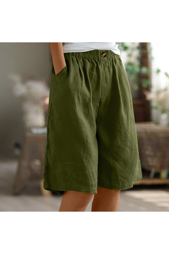 Independence Day Pants Women's Casual Summer Cotton Drawstring Elastic Waist Knee Length Bermuda Hiking Comfy Beach Shorts