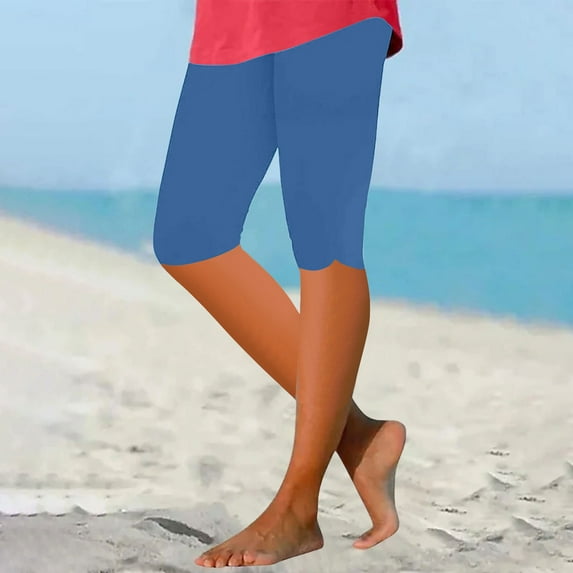 AOOCHASLIY Independence Day Pants Women's High Waisted Yoga Capris with Pockets, Tummy Control Non See Through Workout Athletic Running Capri Leggings