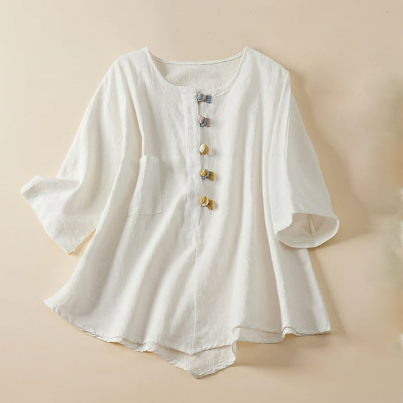 AOOCHASLIY Independence Day Women New Chinese Style Tops, Cheongsam Shirt, Loose Coat with Button on the Chest,3/4 Sleeve Shirt