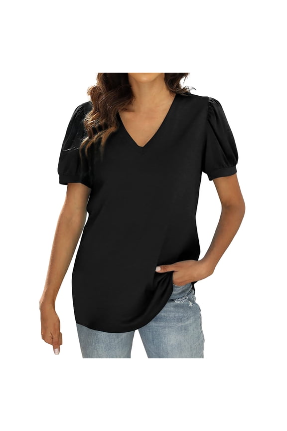 Ladies Blouse Clothes Women Ladies Solid Short Sleeve V-neck Pullover Gauze Tops Shirts Blouse