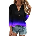 thumbnail image 1 of AOOCHASLIY Ladies' Clothes Clearances Womens 3/4 Sleeve V Neck Buttons Tee Gradient Color Blouse Loose Fit Tshirts Fall Tunic, 1 of 5
