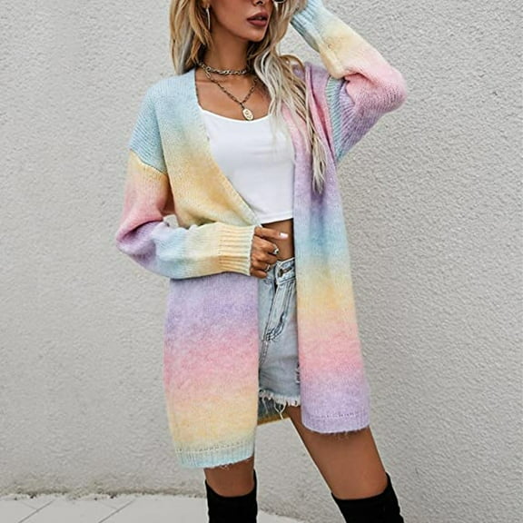 AOOCHASLIY Ladies Coat Clearance Fashion Women Long Sleeve Casual Long Cardigan Coat Sweater Outerwear