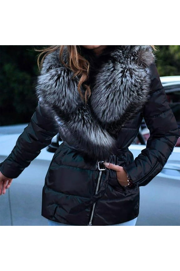 Ladies Coat Clearance Ladies Shiny Big Collar Short Long-sleeved Cotton Down Padded Jacket