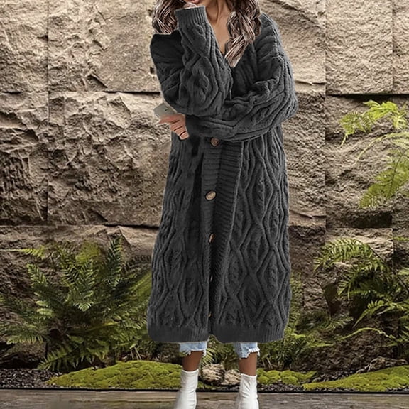 AOOCHASLIY Ladies Coat Clothes Women Casual Solid Knitting Loose Cardigan Long Sleeve Sweaters Tops