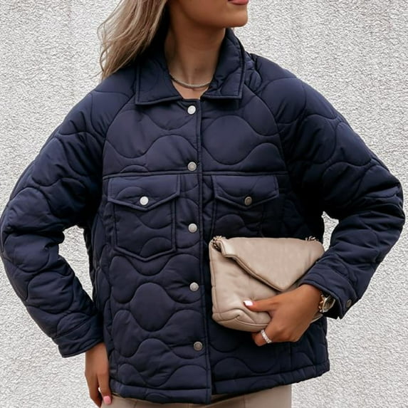 AOOCHASLIY Ladies Coat Clothes Womens Fashion Ladies Casual Solid Turn-down Neck Button Jacket Casual Coat Outwear