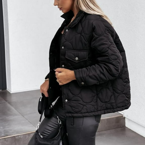 AOOCHASLIY Ladies Coat Clothes Womens Fashion Ladies Casual Solid Turn-down Neck Button Jacket Casual Coat Outwear