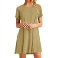 thumbnail image 1 of AOOCHASLIY Ladies Dress 2024 Solid Color Crew Neck Tee Dress, Casual Short Sleeve Dress For Summer, Women's T Shirt Dress, 1 of 4