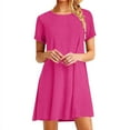 thumbnail image 1 of AOOCHASLIY Ladies Dress 2024 Solid Color Crew Neck Tee Dress, Casual Short Sleeve Dress For Summer, Women's T Shirt Dress, 1 of 4