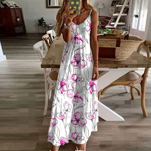 AOOCHASLIY Ladies Dress Allover Floral Plant Print V Neck Cami Dress, Casual Sleeveless Loose Strap Dress For Spring & Summer, Women's Clothing
