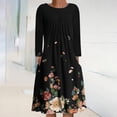 thumbnail image 1 of AOOCHASLIY Ladies Dress Clothes Women Round Neck Long Sleeve Folding Floral Printed Casual Dresses, 1 of 5