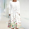 thumbnail image 1 of AOOCHASLIY Ladies Dress Clothes Women Round Neck Long Sleeve Folding Floral Printed Casual Dresses, 1 of 5