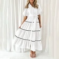 thumbnail image 1 of AOOCHASLIY Ladies Dress Pretty Womens Summer Garden Dress Short Puffy Sleeve Tiered Ruffle Flowy Long Maxi Dresses with Belt Buttons, 1 of 5