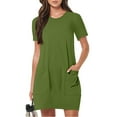 thumbnail image 1 of AOOCHASLIY Ladies Dress Solid Round Neck Short Sleeve Pockets Dress, Casual Comfy T Shirt Short Dress, 1 of 4