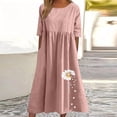 thumbnail image 1 of AOOCHASLIY Ladies Dress Women's Cotton Linen Dress Short Sleeve Midi Dandelion Print Plus Size Loose Dress with Pockets, 1 of 5
