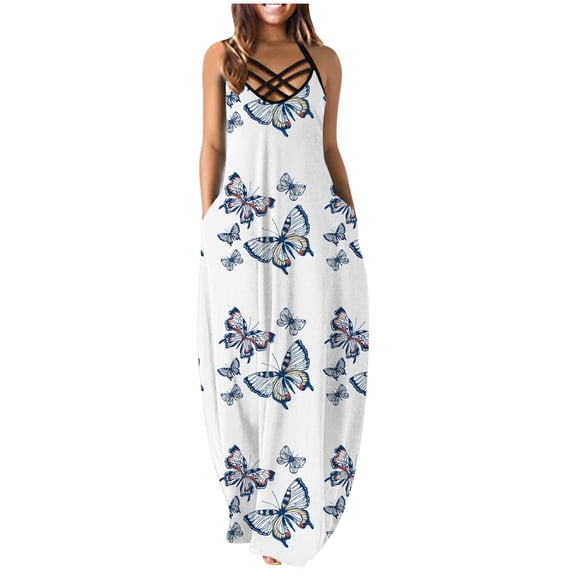 AOOCHASLIY Ladies Dresses Women's Trendy Holiday Summer Solid Color Round Neck Sleeveless Party Beach Loose Dress