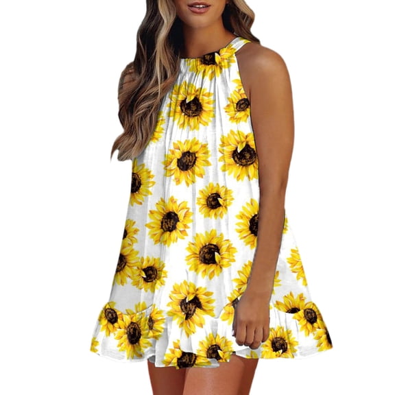 AOOCHASLIY Ladies Dresses V Neck Short Sleeve Loose Summer Flowy Mini Dress