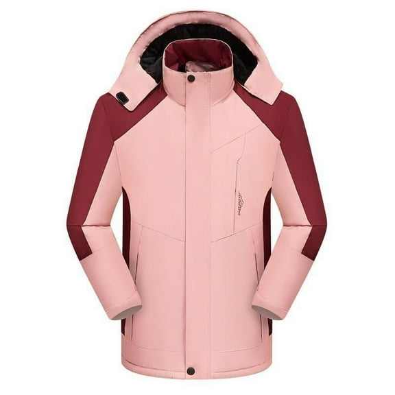 AOOCHASLIY Ladies Fall Blouse Clothes Womens Winter Long Sleeve Detachable Cap Windproof Thickened Fleece Outdoor Sports Warm Jacket