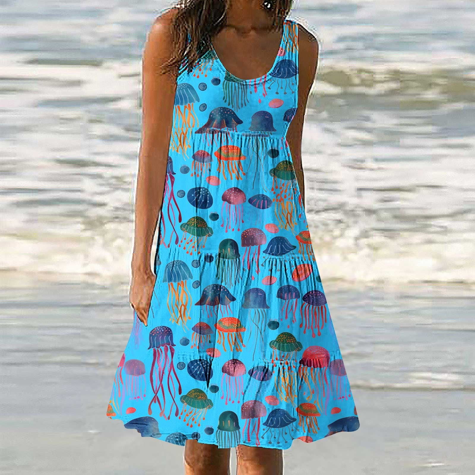 jellyfish dress Blue [Deep Sea Jellyfish] Print Ruffle Lace Sweet Elegant Lolita Jsk 100% Polyester Brand JELLYFISH DRESS - L /