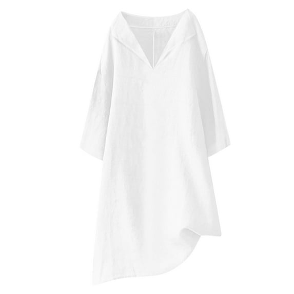 AOOCHASLIY Ladies' Holiday Dress Women's Plus Size Shirt Dress Casual Loose Solid Color Seven Split Sleeve Round Neck Long Dresses