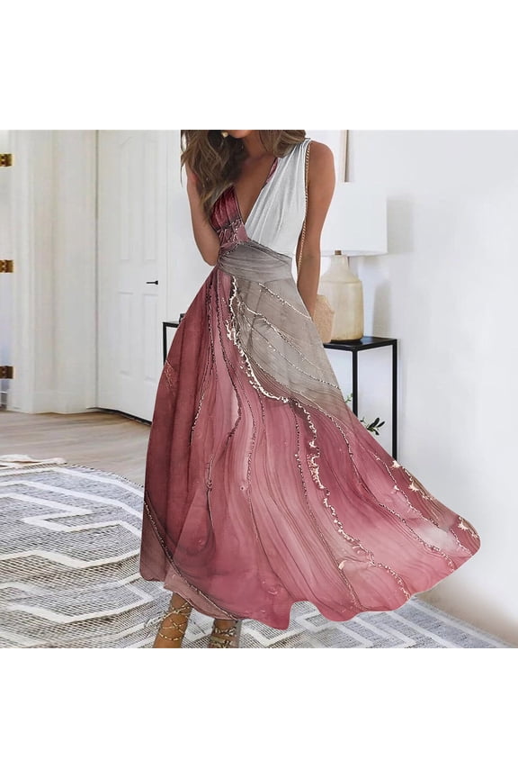 Ladies' Holiday Dress Women's Summer Wrap Tie-dye Patchwork Gowns Long Dresses Dresses Sleeveless V-Neck Dresses