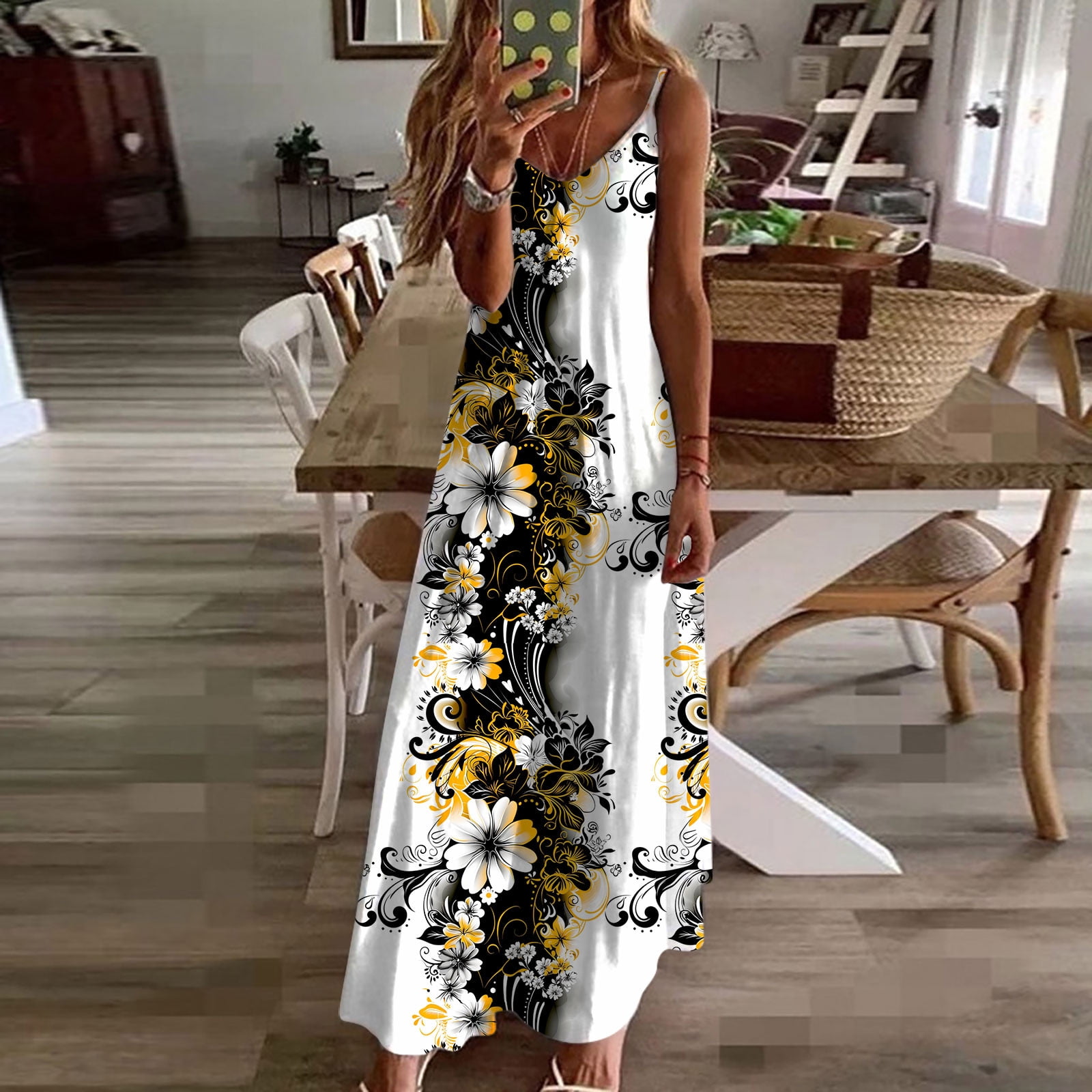 ZXSXSY Beach Dress for Women Floral Printed Boho Dress Long