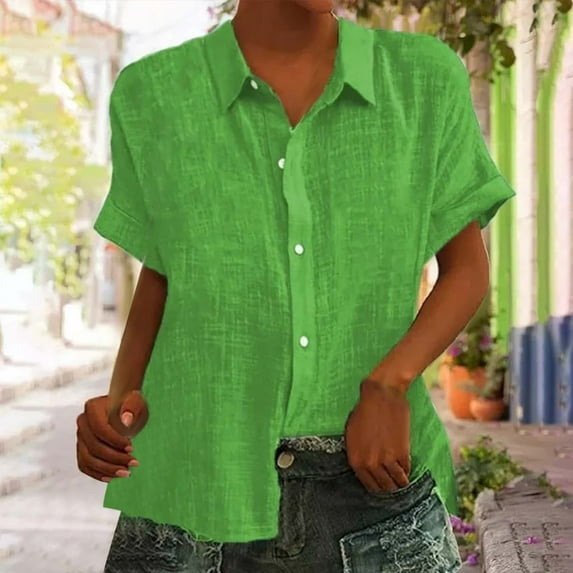 AOOCHASLIY Ladies Tops Clearance Fashion Woman Summer Causal Solid V Neck Short Sleeve Button Blouse T-Shirt Tops